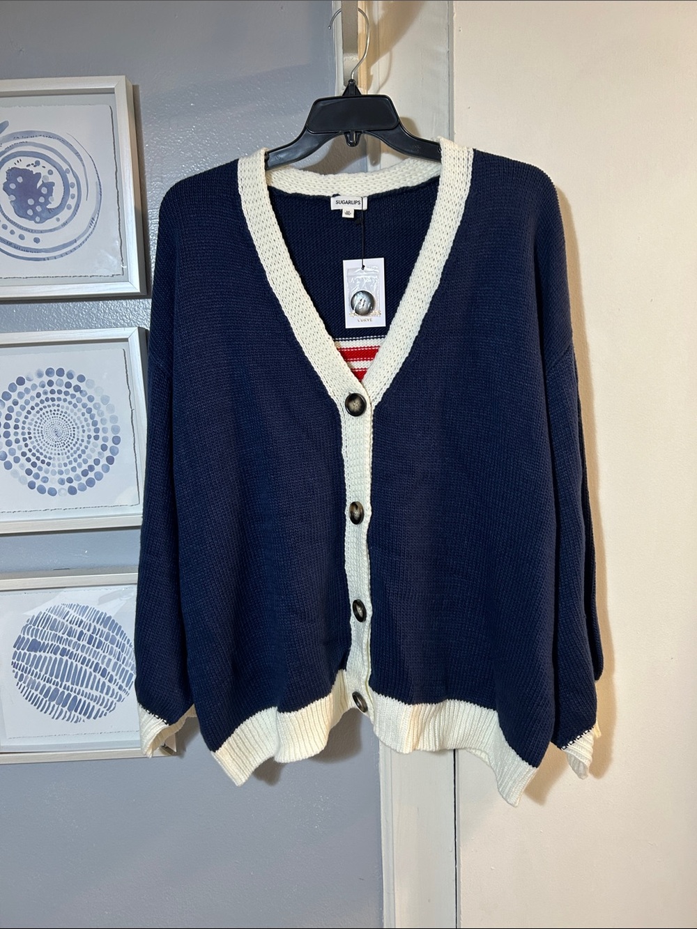 SUGARLIPS Julius Navy American Flag Cardigan Sweater Patriotic Size 3X NWT - Picture 2 of 6